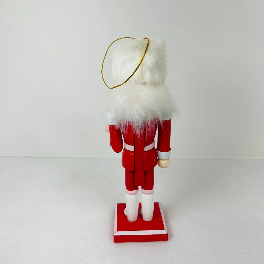 Red and Pink Wooden Nutcracker Soldier with Faux Fur Hat and Pink Tree 8 Inch